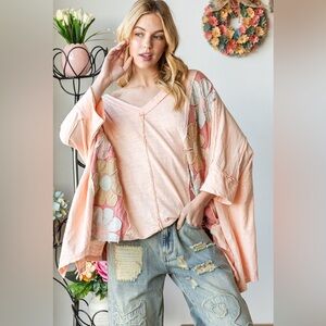 Washed Daisy Patch Oversized Top - Pink - Oli & Hali NWOT